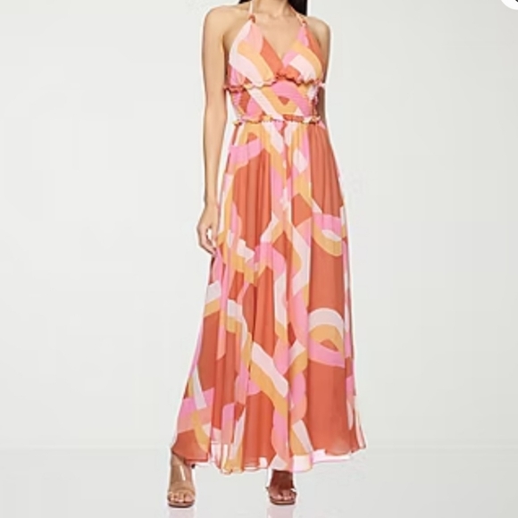 Premier Amour Womens Sleeveless Multicolor Halter Maxi Dress Halter Size 18 Plus - Picture 2 of 16